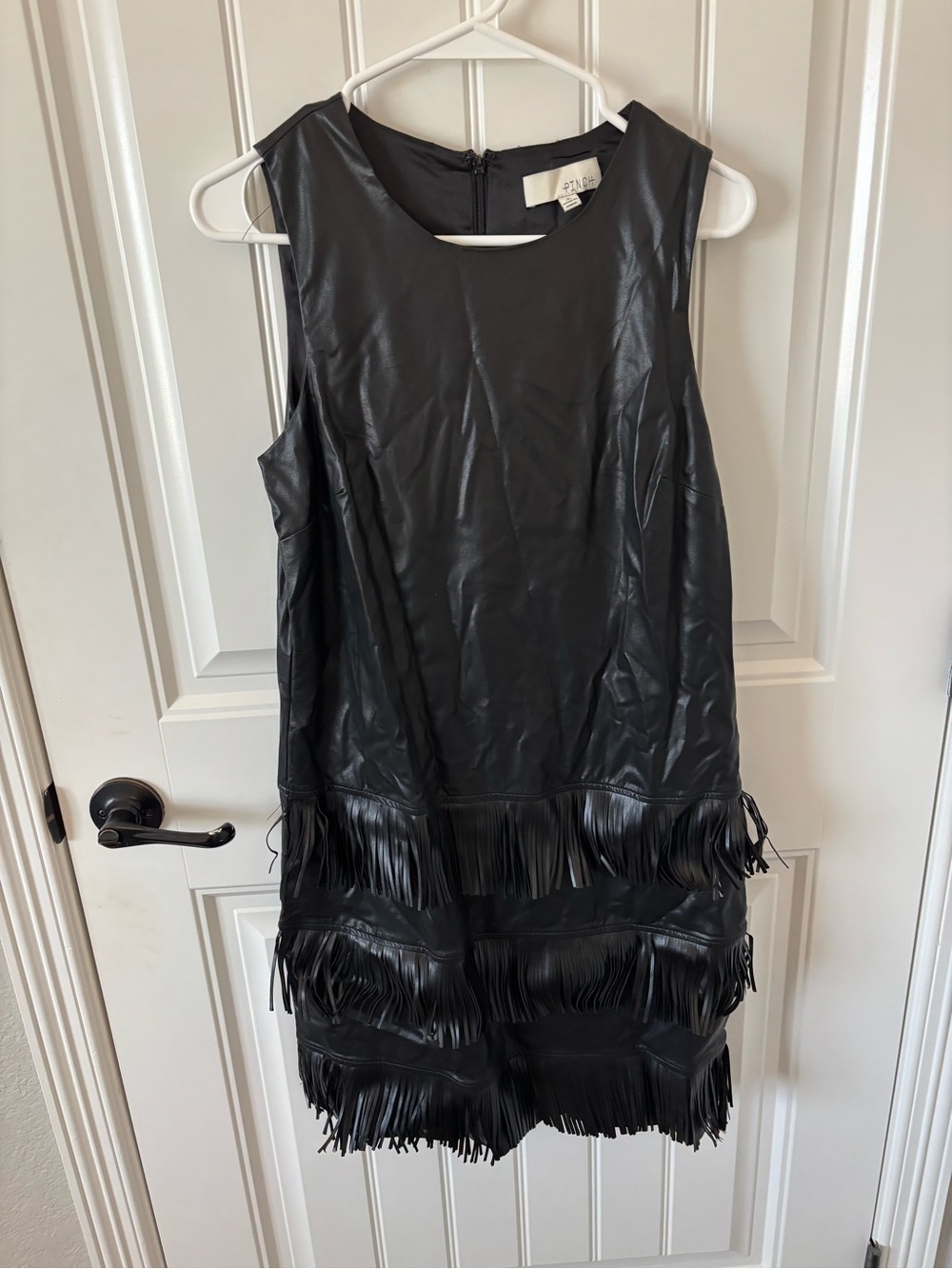 Pinch Black Faux Leather Fringe Mini Dress